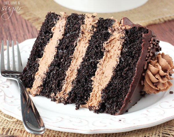 Nutella Chocolate Cake! - Layers of dark chocolate cake and Nutella buttercream topped with chocolate ganache! SO good!