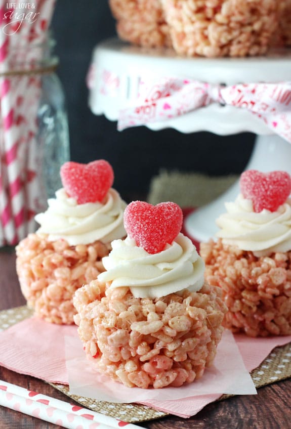 Valentines Day Rice Krispie Treat Cupcakes - Life Love and Sugar