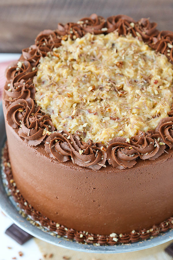 German Chocolate Layer Cake - the classic german chocolate cake with coconut pecan filling and chocolate frosting!