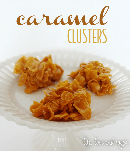 caramel clusters on a cake stand