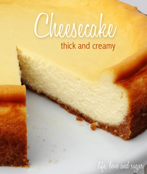 Thick and Creamy Vanilla Cheesecake with a slice missing