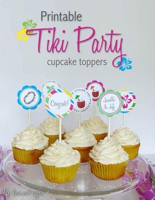 image of Tiki Party Cupcake Toppers Printable