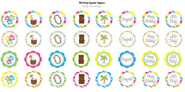 Tiki Party Cupcake Toppers Image