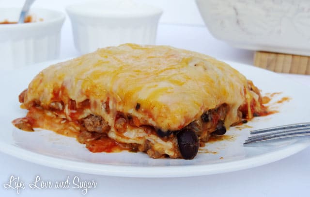 horizontal image of slice of Taco Lasagna