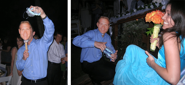 Two Photos of My Husband Acting as Jeff on a Stick at Another Wedding