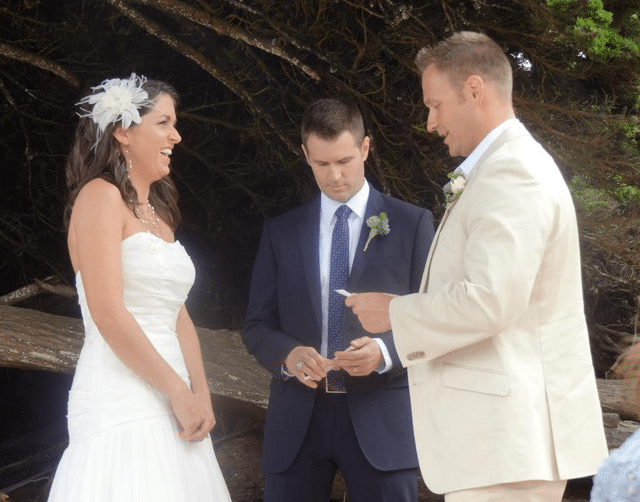 Janelle Laughing While Her Husband Says His Vows