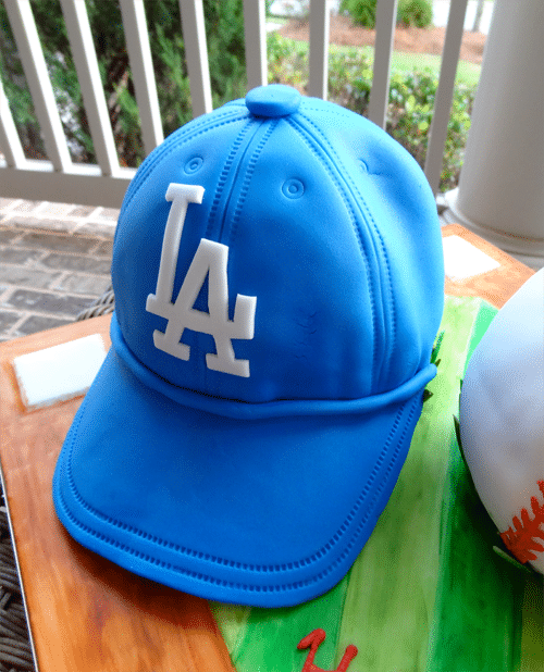 The Finished Hat Cake with a Fondant LA Dodgers Logo