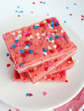 Valentine's Strawberry Cream Cheese Bars with sprinkles