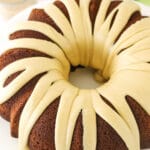 Baileys Irish Cream Bundt Cake with drizzled icing on top