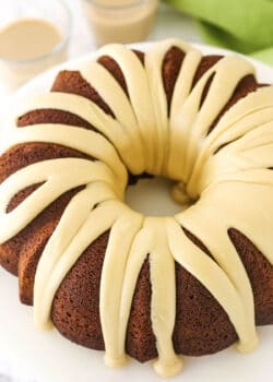 Baileys Irish Cream Bundt Cake with drizzled icing on top