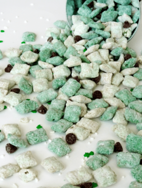 Bailey's Puppy Chow with silver tin in background