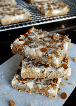 Cinnamon Sugar Crunch Bars stacked on wax paper