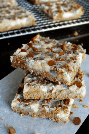 Cinnamon Sugar Crunch Bars stacked on wax paper