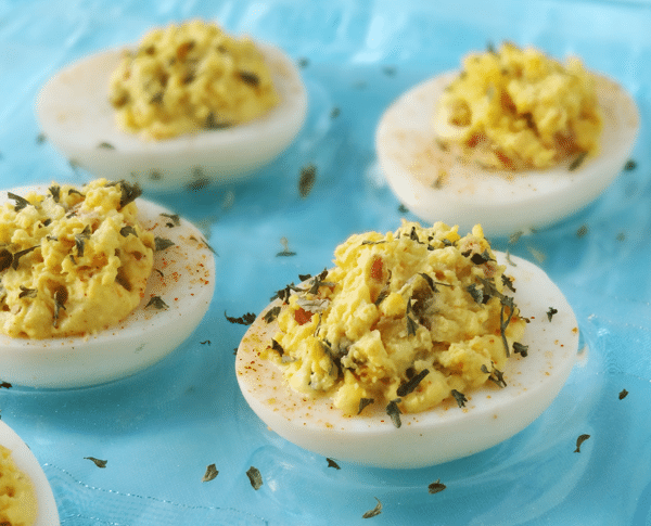 Deviled Eggs 2 Ways - traditional and bacon jalapeno with cilantro