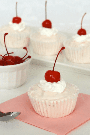 Frozen Fruit Salad Cupcakes on pink napkin
