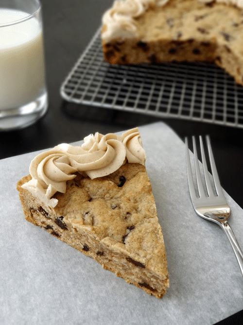 Thick and Chewy Oatmeal Raisin Cookie Cake! With Cinnamon Maple Icing!