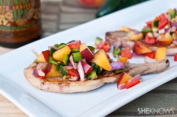 Beer Marinated Pork Chops with Peach Salsa by She Knows