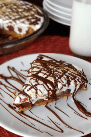 No Bake Nutella, Peanut Butter and Marshmallow Pie slice