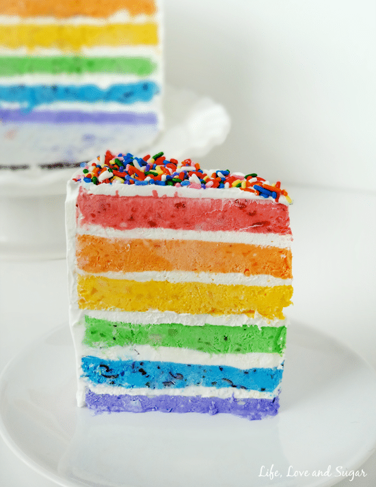 Skinny Rainbow Ice Cream Cake with Fresh Fruit (no ice cream maker!) by Life, Love and Sugar