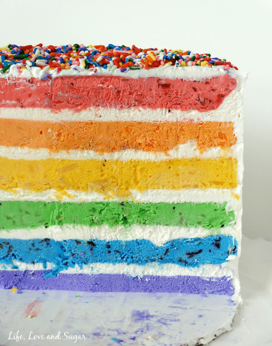 Skinny Rainbow Ice Cream Cake with Fresh Fruit (no ice cream maker!) by Life, Love and Sugar