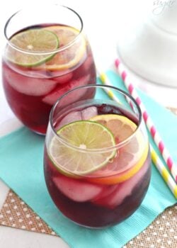 Red Wine Sangria in wine glass overhead view