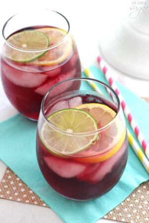 Red Wine Sangria in wine glass overhead view