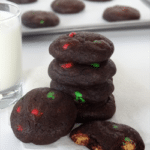 Chocolate Peanut Butter M&M Cookies stacked