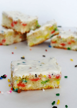 Funfetti Cake Batter Blondies with Rainbow Chip Icing