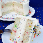 Funfetti Cake Batter Ice Cream Cake slice on white plate
