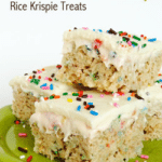 Funfetti Rainbow Chip Rice Krispie Treats on Lime Green platter