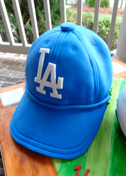 A Homemade Blue LA Dodgers Baseball Cap Cake