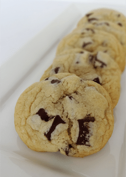 Chocolatey NY Times Cookies Arranged on a Long, Narrow Plate