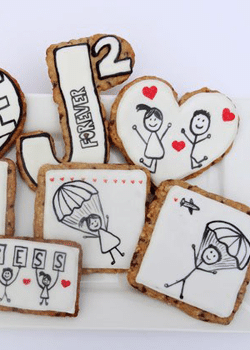 Seven Oatmeal Chocolate Chip Cookies Decorated with Royal Icing on a Plate