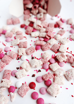 Valentine's Day Puppy Chow on white background