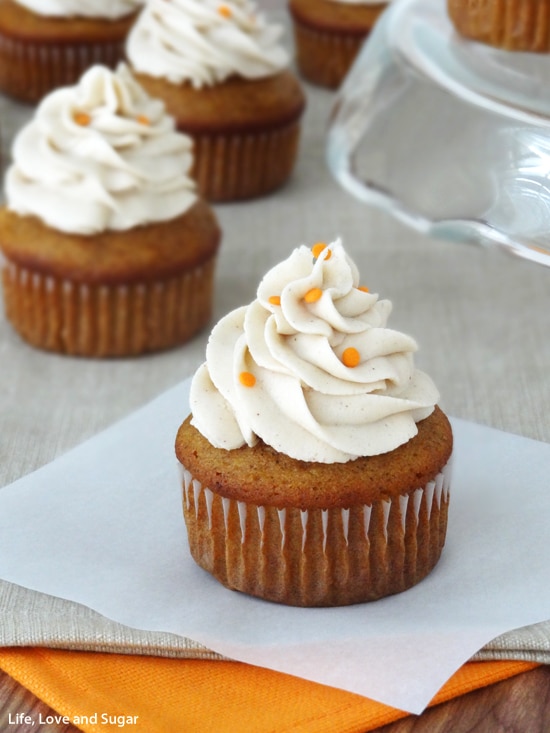 Pumpkin Cupcakes with Cinnamon Maple Cream Cheese Icing