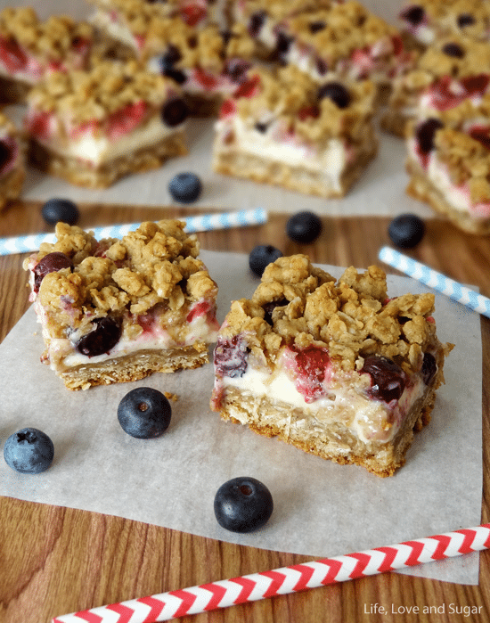 Strawberry and Blueberry Oatmeal Cheesecake Cookie Bars