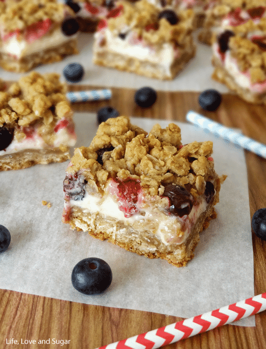 Strawberry and Blueberry Oatmeal Cheesecake Cookie Bars