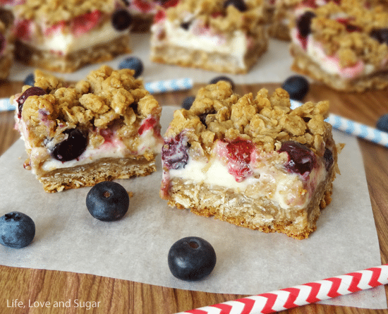 Strawberry and Blueberry Oatmeal Cheesecake Cookie Bars