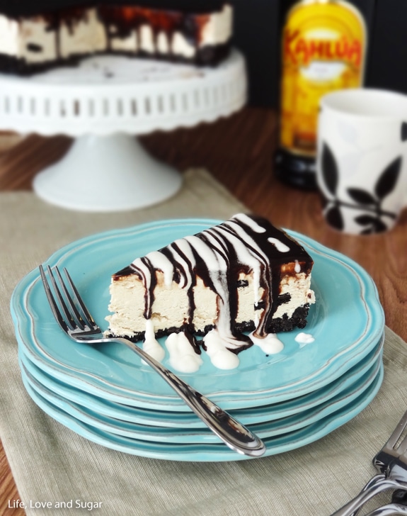 Image of a Kahlua Ice Cream Pie Slice on a Stack of Plates