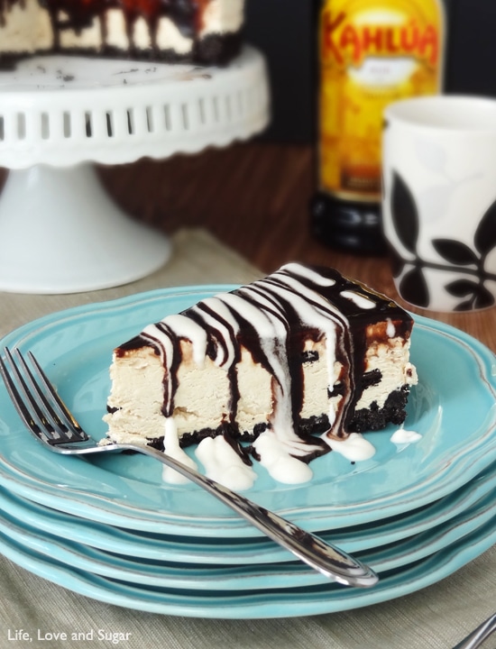 Image of a Slice of Kahlua Ice Cream Pie on a Stack of Plates