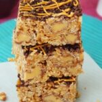 Caramel Rolo Rice Krispie Treats stacked