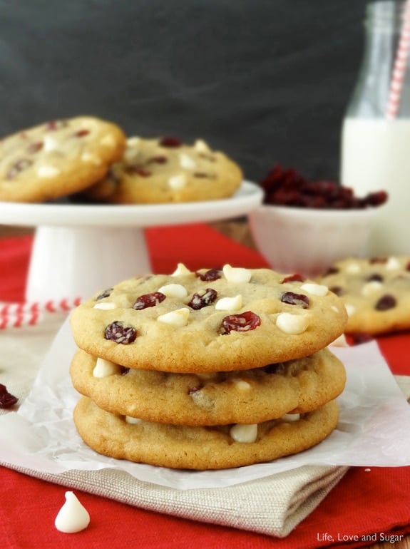 Stacked cranberry cookies.