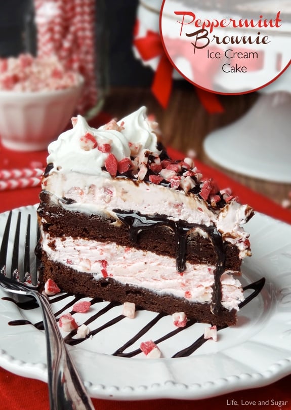 Image of a Slice of Peppermint Brownie Ice Cream Cake