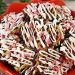 Peppermint Pretzel Crunch on red plate