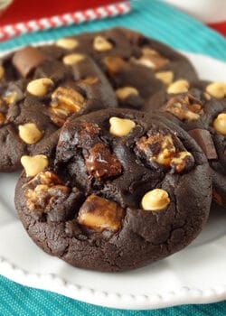 Snickers Chocolate Cookies on white plate