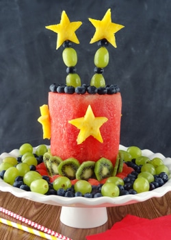 All Fruit Party Cake on white stand