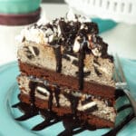 Oreo Cookies and Cream Ice Cream Cake on blue plate