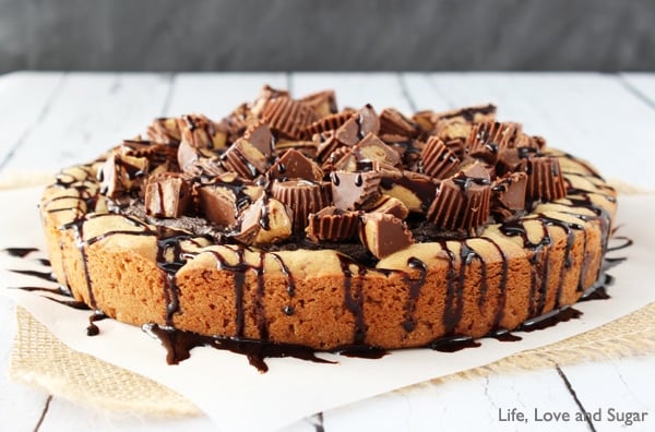 Reese's Peanut Butter Chocolate Chip Cookie Cake close-up