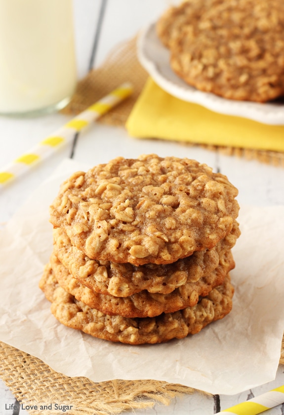 Banana Oatmeal Cookies stacked on wax paper