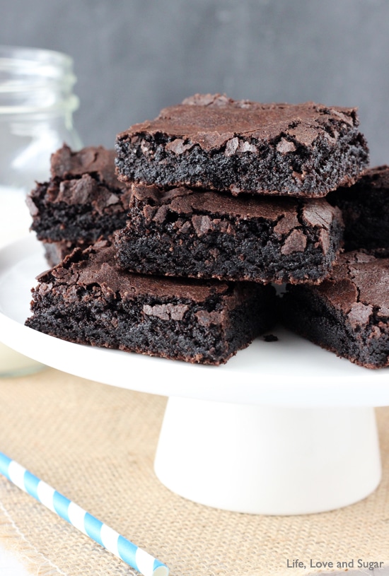 Homemade brownies on a cake stand